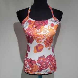 prAna Women's Claret Flower Power Quinn Tank Top Size Small Shelf Bra Yoga NEW